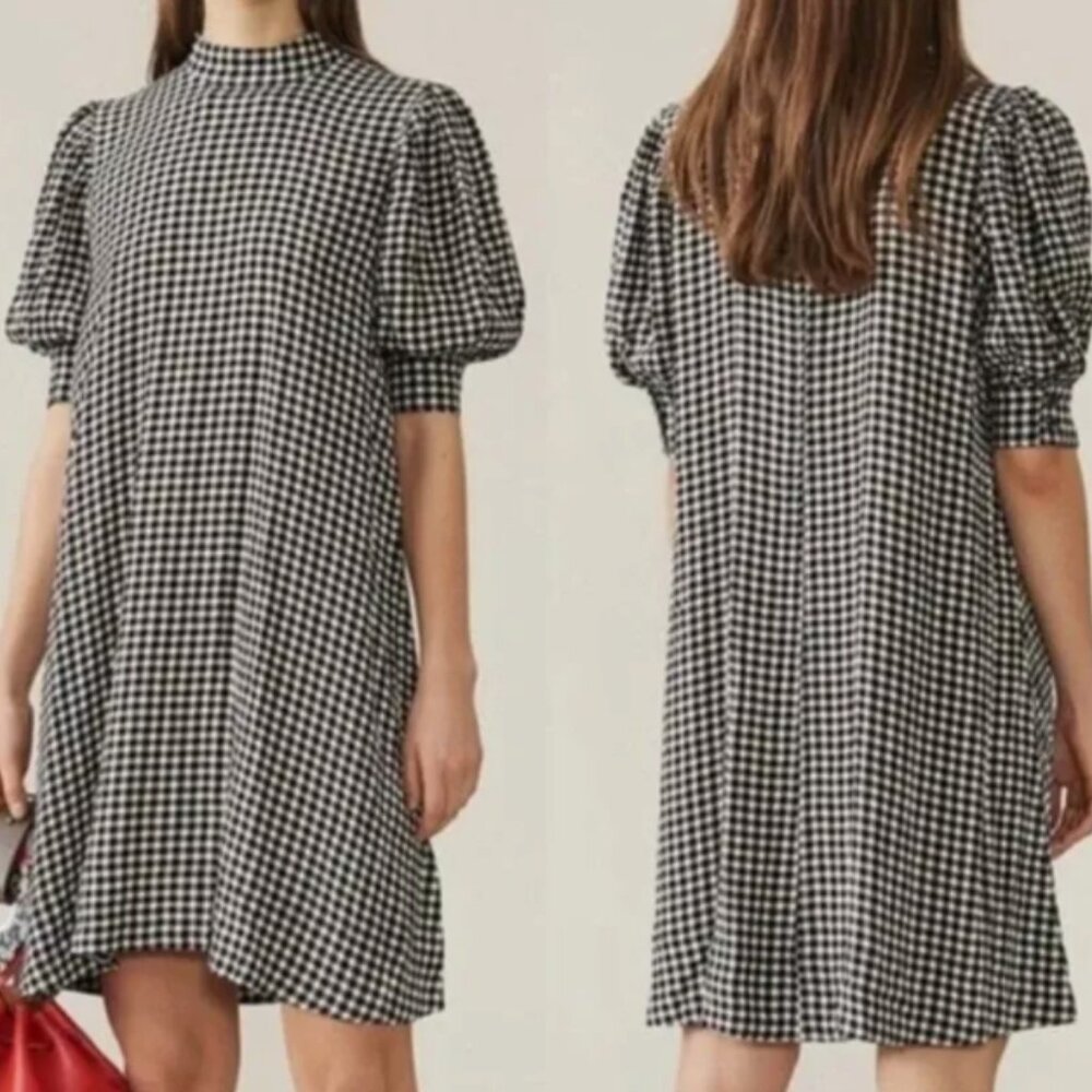 GANNI PUFF SLEEVE GINGHAM DRESS SIZE 6